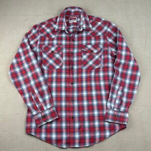 Wrangler Mens Size Small Plaid Flannel Western Shirt Red White‎ Blue Checkered